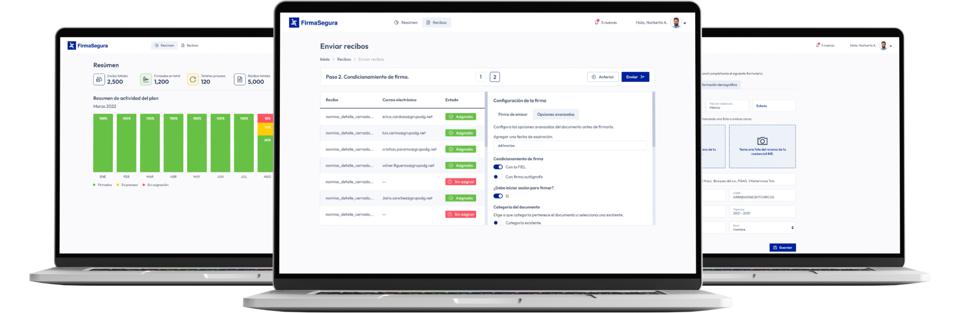Laptops usando FirmaSegura Nómina®.